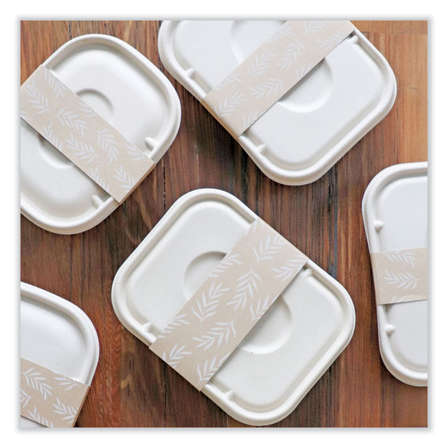 WORLD CENTRIC SLPATR60 Fiber Container Sleeves, World Centric Leaf Design, 7.5 x 10 x 3.25, Natural, Paper, 800/Carton