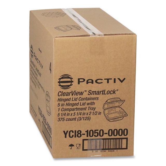 PACTIV EVERGREEN CORPORATION YCI81050 ClearView SmartLock Hinged Lid Container, Hoagie Container, 11 oz, 5.25 x 5.25 x 2.5, Clear, Plastic, 375/Carton