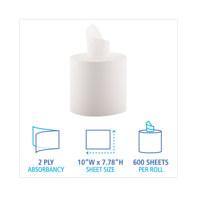 BOARDWALK 6400 Center-Pull Hand Towels, 2-Ply, Perforated, 7.5 x 9, White, 600/Roll, 6 Rolls/Carton