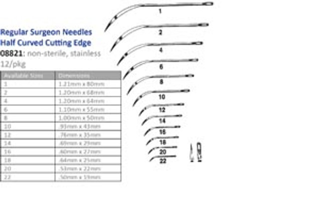 Cincinnati Surgical Company  08821 Suture Needle, Size 1-22, Regular Surgeons, Half Curved Cutting Edge, 12/pk (Must be Ordered in Multiples of 10 dozen) (DROP SHIP ONLY)