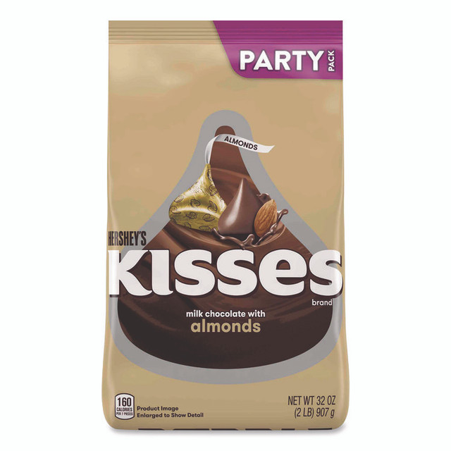 THE HERSHEY COMPANY Hershey®'s 24600418 KISSES Milk Chocolate with Almonds, Party Pack, 32 oz Bag