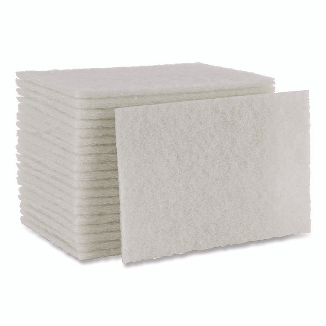 BOARDWALK 198 Light-Duty Scouring Pad, 6 x 9, White, 20/Carton