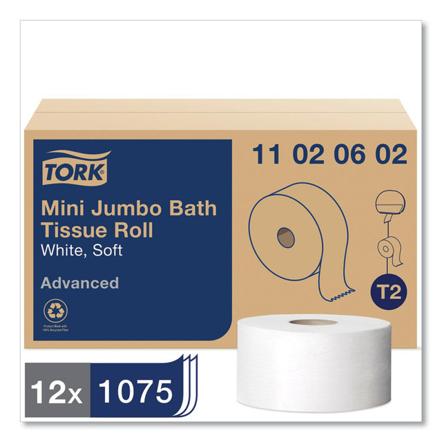SCA TISSUE Tork® 11020602 Advanced Jumbo Bath Tissue, Septic Safe, 2-Ply, 3.48" x 751 ft, White, 12 Rolls/Carton