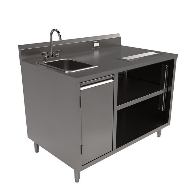 BK RESOURCES BEVT3048L Stainless Steel Beverage Table with Left Sink, Rectangular, 30" x 48" x 41.5", Silver Top, Silver Base/Legs