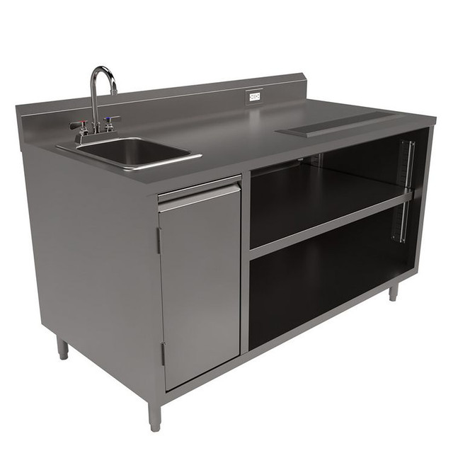 BK RESOURCES BEVT3060L Stainless Steel Beverage Table with Left Sink, Rectangular, 30" x 60" x 41.5", Silver Top, Silver Base/Legs