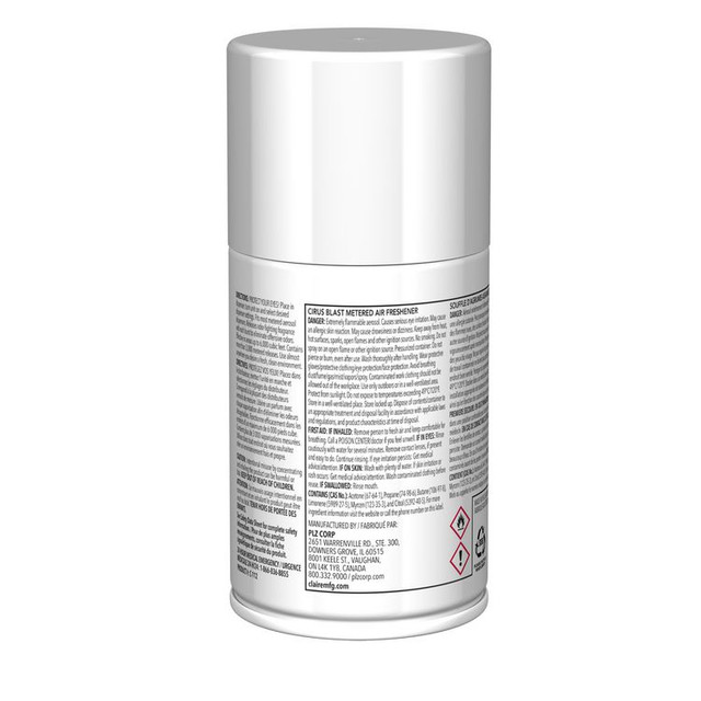 PLZ CORP Claire® 112 Metered Air Freshener, 7 oz Aerosol Spray, Citrus Blast, 12/Carton