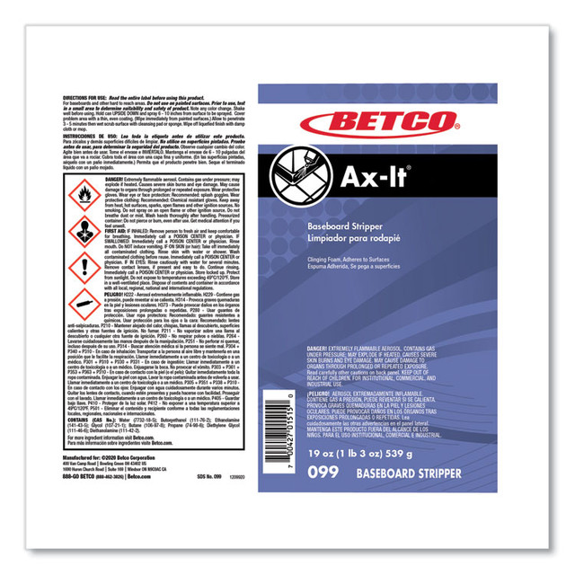 BETCO CORPORATION 0992300CT Ax-It Aerosol Baseboard Stripper, Sassafras Scent, 19 oz Aerosol Spray, 12/Carton