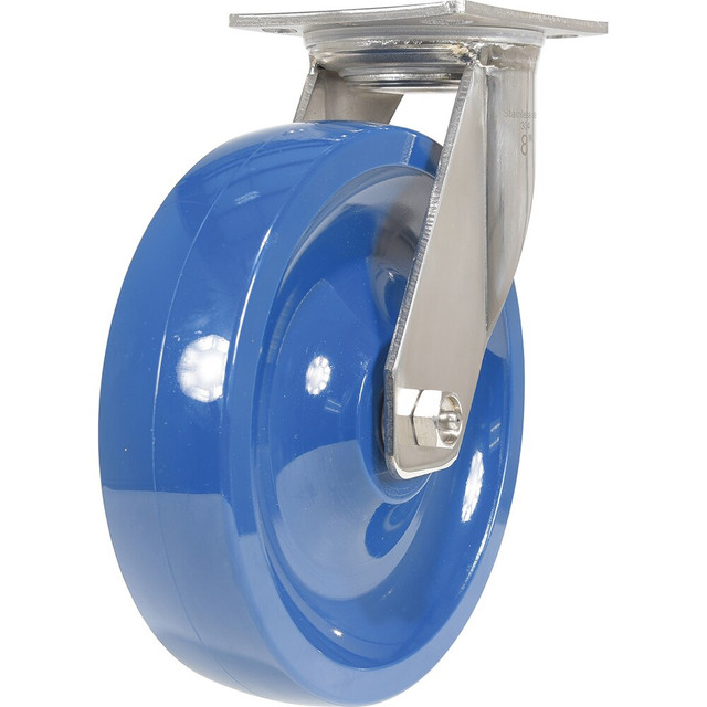 Vestil CST-F-SS-8X2SP- Standard Casters; Mount: With Holes; Bearing Type: Ball; Wheel Diameter (Inch): 8; Wheel Width (Inch): 2; Load Capacity (Lb. - 3 Decimals): 1250.000; Wheel Material: Polyurethane; Wheel Color: Dark Blue; Overall Height (Inch): 