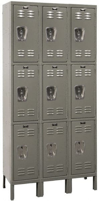 Hallowell U3228-3HG 3-Wide Locker: 12" Wide, 11" Deep, 78" High, Padlock