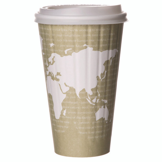 ECO-PRODUCTS,INC. EP-BNHC16-WD World Art Renewable and Compostable Insulated Hot Cups, 16 oz, Paper, Brown/White, 40/Pack, 15 Packs/Carton