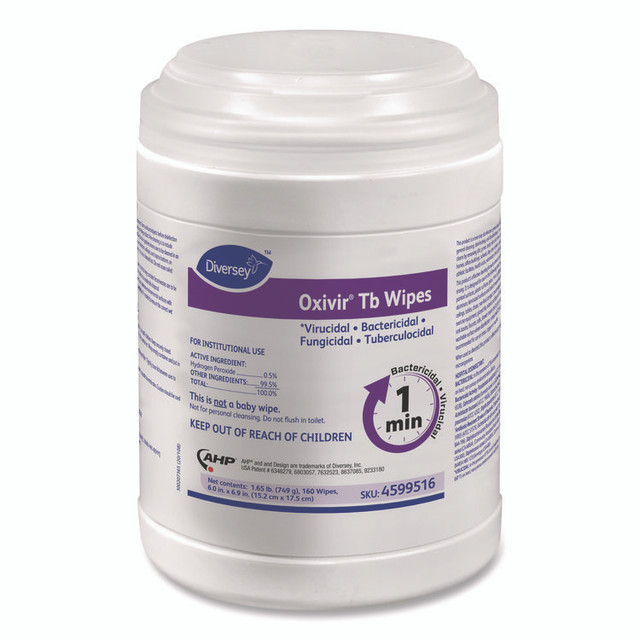 DIVERSEY 4599516 Oxivir TB Disinfectant Wipes, 7 x 6, White, 160/Canister, 12 Canisters/Carton