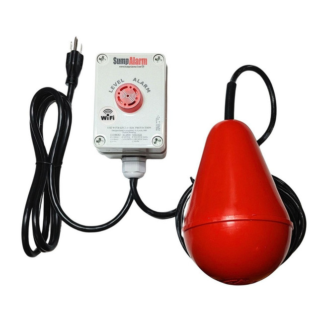 Sump Alarm SA-1L-20SB-WIFI High-Water Alarms; Voltage: 100-120 VAC; Maximum Operating Temperature C: 60.000; Material: Polycarbonate; Alarm Level: Email; Red warning light; Text; 90DB Horn; Phone Call; For Use With: Sewage; Grinder Pump; Septic Tank;