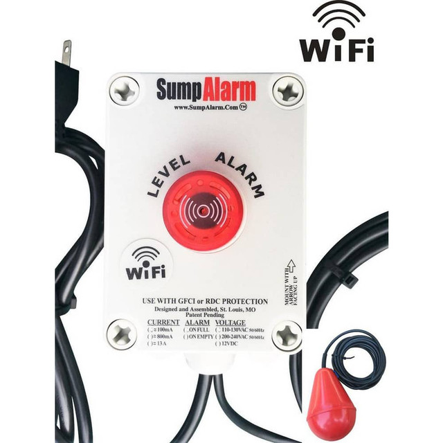 Sump Alarm SA-1L-20SB-WIFI High-Water Alarms; Voltage: 100-120 VAC; Maximum Operating Temperature C: 60.000; Material: Polycarbonate; Alarm Level: Email; Red warning light; Text; 90DB Horn; Phone Call; For Use With: Sewage; Grinder Pump; Septic Tank;