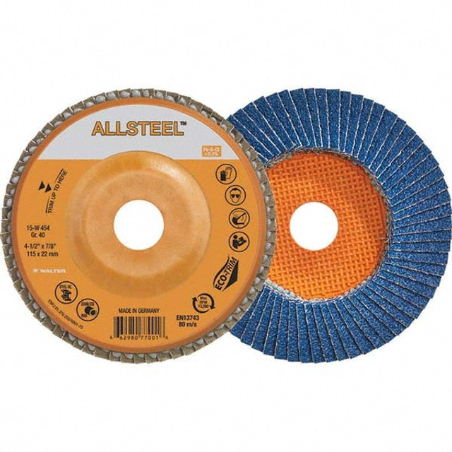 WALTER Surface Technologies 06W462 Flap Disc: 5/8-11 Hole, 120 Grit, Zirconia Alumina, Type 27