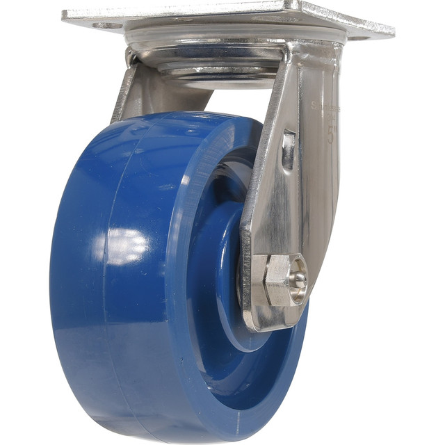 Vestil CST-F-SS-5X2SP- Standard Casters; Mount: With Holes; Bearing Type: Ball; Wheel Diameter (Inch): 5; Wheel Width (Inch): 2; Load Capacity (Lb. - 3 Decimals): 1000.000; Wheel Material: Polyurethane; Wheel Color: Dark Blue; Overall Height (Inch): 