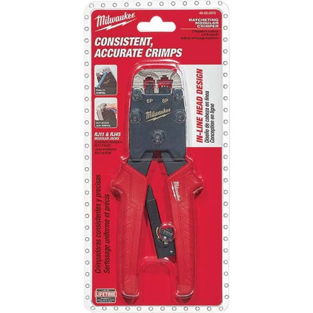 Milwaukee Tool 48-22-3075 Crimpers; Handle Material: Plastic ; Terminal Type: Standard ; For Use With: Crimping RJ11 & RJ45 Modular Jacks ; Style: Ratcheting ; Head Style: Crimper