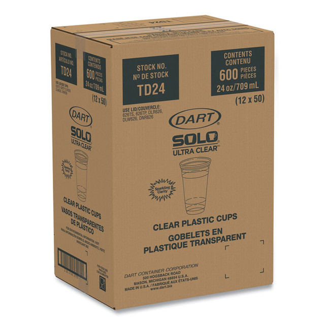 DART TD24 Ultra Clear PET Cold Cups, 24 oz, Clear, 50/Sleeve, 12 Sleeves/Carton