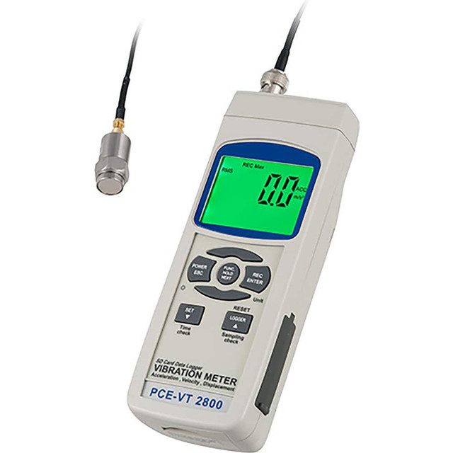 PCE Instruments PCE-VT 2800 Vibration Meters; Meter Type: Vibration Meter; Vibration Meter Datalogger; Vibration Tester ; Vibration Measurement Range: 1-10 ; Display Type: Graphic LCD, Backlit ; Measures: Acceleration; Displacement; Frequency; Veloci