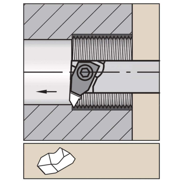 Widia 3632121 Indexable Threading Toolholders; Thread Type: Internal ; Hand of Holder: Right Hand ; Shank Width/Diameter (Decimal Inch): 0.3750 ; Compatible Insert Size Code: 1 ; Shank Width/Diameter (Inch): 3/8 ; Toolholder Style: NER