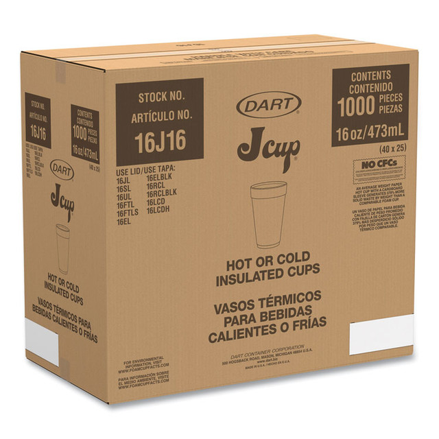 DART 16J16GRAD Graduated Foam Medical Cups, 16 oz, White, 25/Pack, 40 Packs/Carton