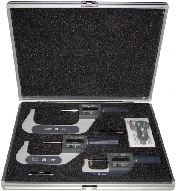 Fowler 54-815-111-0 0 to 4" Range, 0.001mm Resolution, IP67, 3 Piece Electronic Outside Micrometer Sets