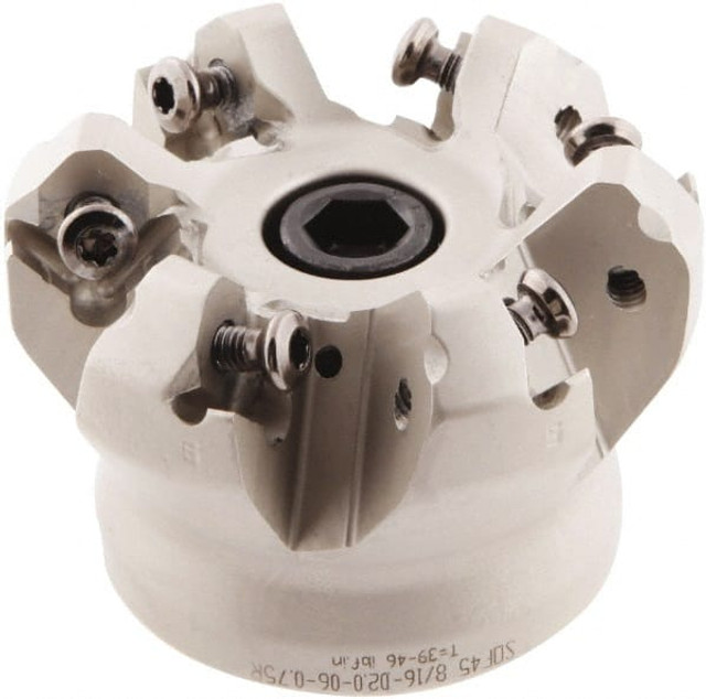 Iscar 3104603 2" Cut Diam, 3/4" Arbor Hole, 0.138" Max Depth of Cut, 45° Indexable Chamfer & Angle Face Mill