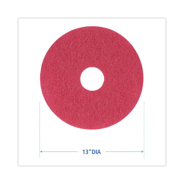 BOARDWALK 4013 RED Buffing Floor Pads, 13" Diameter, Red, 5/Carton