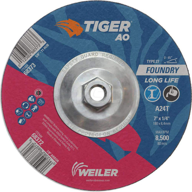 Weiler 68373 Depressed Center Wheel: Type 27, 7" Dia, 1/4" Thick, Aluminum Oxide