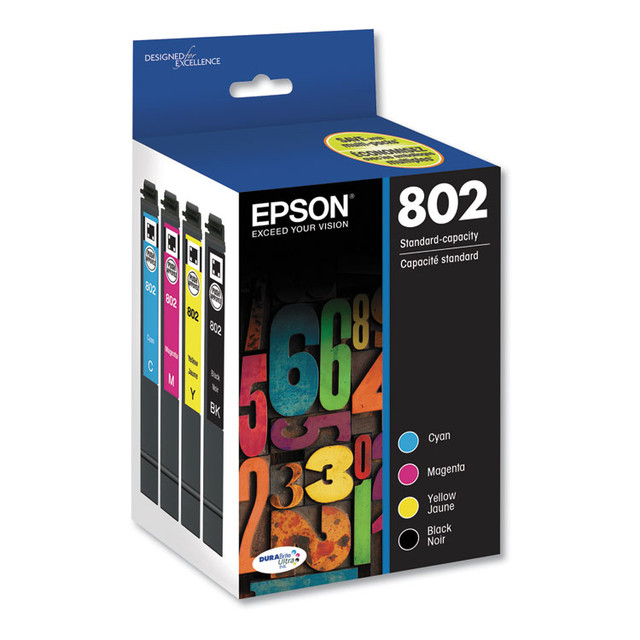 EPSON AMERICA, INC. T802120BCS T802120-BCS (802) DURABrite Ultra Ink, 650/900 Page-Yield, Black/Cyan/Magenta/Yellow