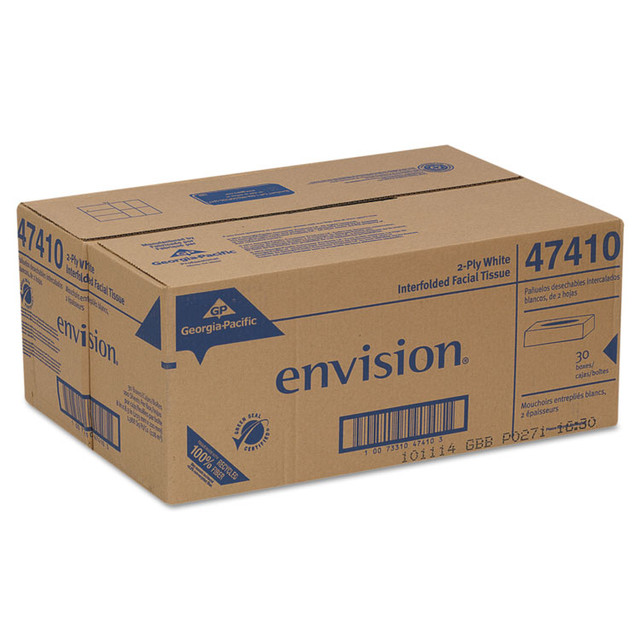 GEORGIA PACIFIC Professional 47410 Envision White Facial Tissue, 2-Ply, White, 100 Sheets/Box, 30 Boxes/Carton