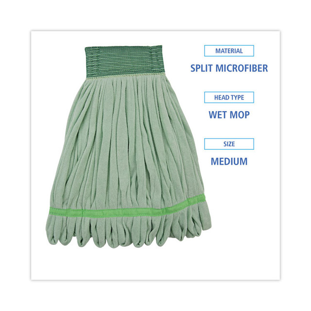 BOARDWALK MWTM-GCT Microfiber Looped-End Wet Mop Heads, Medium, Green, 12/Carton