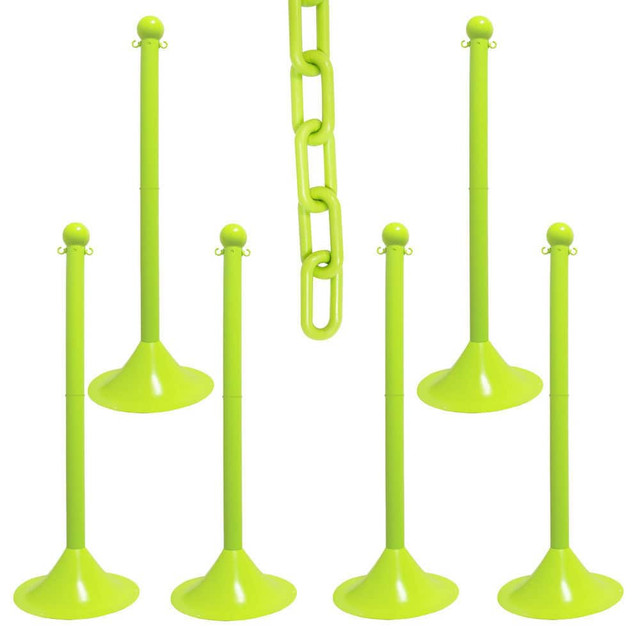 Mr. Chain 73514-6 Pedestrian Barrier Kits; Chain Material: Polyethylene ; Post Material: HDPE ; Surface Pattern: Solid Color ; Chain Color: Safety Green ; Post Color: Safety Green ; Chain Trade Size: 8in