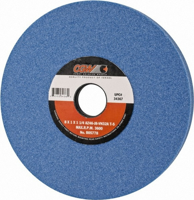 CGW Abrasives 34367 Surface Grinding Wheel: 8" Dia, 1" Thick, 1-1/4" Hole, 46 Grit, J Hardness