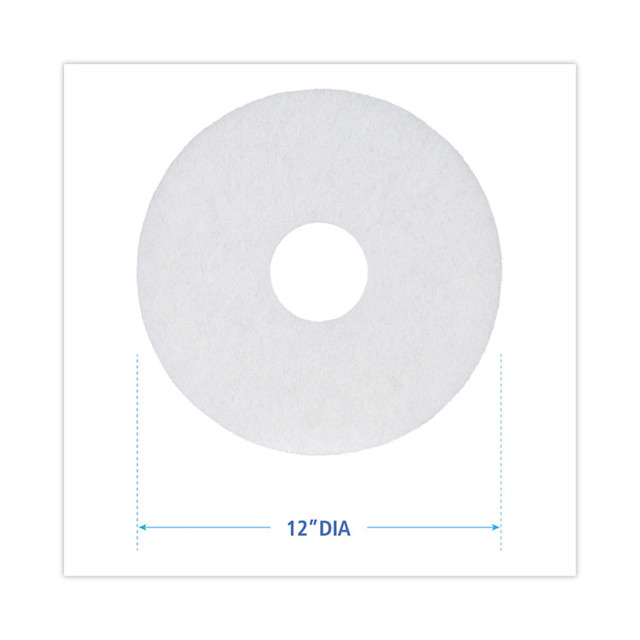 BOARDWALK 4012WHI Polishing Floor Pads, 12" Diameter, White, 5/Carton