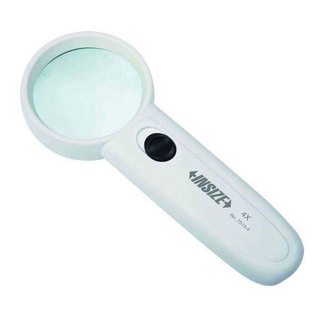 Insize USA LLC 7513-4 Handheld Magnifiers; Maximum Magnification: 4x ; Lens Shape: Round ; Folding: No ; Battery Size: AAA ; Number Of Lenses: 1