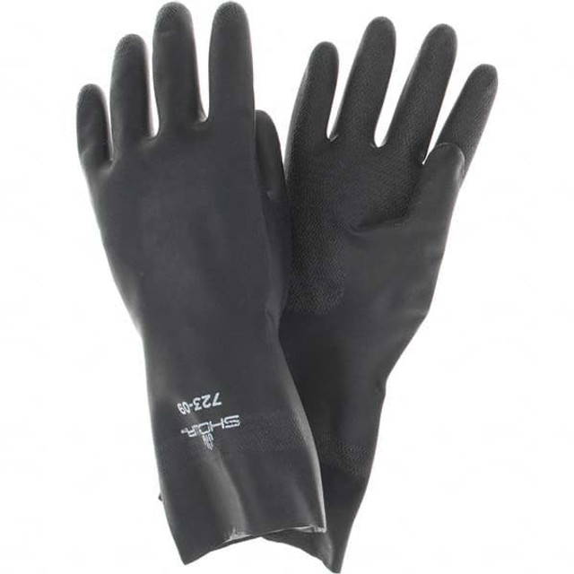 SHOWA 723L-09 Chemical Resistant Gloves: Large, 24 mil Thick, Neoprene-Coated, Neoprene, Supported