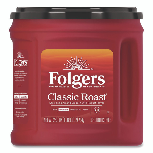KEURIG DR PEPPER Folgers® 20421CT Coffee, Classic Roast, Ground, 25.9 oz Canister, 6/Carton