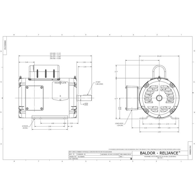 Baldor Reliance L1318TM Single Phase AC Motor: ODP Enclosure