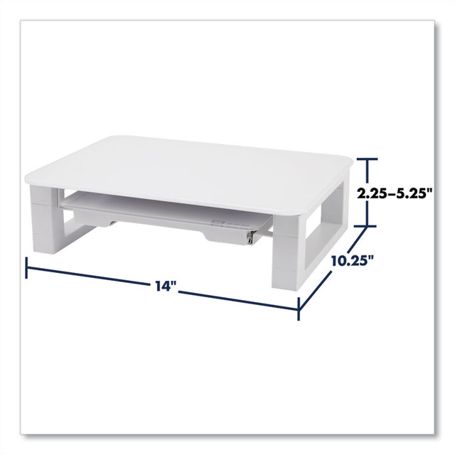 QUARTET MFG. Q090GMRW01 Adjustable Height Desktop Glass Monitor Riser with Dry-Erase Board, 14 x 10.25 x 2.5 to 5.25, White, Supports 100 lb