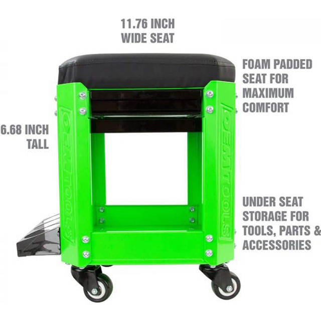 OEM Tools 24993 Creepers & Seats; Load Capacity: 280 ; Material: Vinyl Foam; Steel ; Color: Green ; Overall Length: 11.76 ; Overall Height: 16.68in ; Overall Width: 12