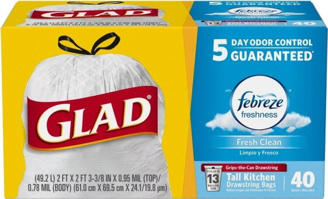 Glad CLO78361 Household Trash Bags: 13 gal, 0.78 mil, 240 Pack