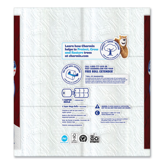 PROCTER & GAMBLE Charmin® 04306 Ultra Strong Bathroom Tissue, Super Mega Rolls, Septic Safe, 2-Ply, White, 363 Sheet Roll, 6 Rolls/Pack, 3 Packs/Carton