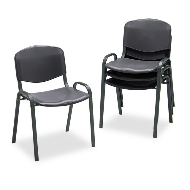 SAFCO PRODUCTS 4185BL Stacking Chair, Supports Up to 250 lb, 18" Seat Height, Black Seat, Black Back, Black Base, 4/Carton