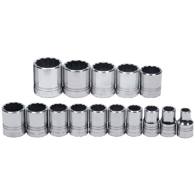 Williams JHWMSS-15SRC Socket Sets; Set Type: Socket Set ; Measurement Type: Metric ; Drive Size: 1/2 ; Minimum Size (Inch): 1/2 ; Maximum Socket Depth (Decimal Inch): 1.9375 ; Maximum Size (Inch): 1