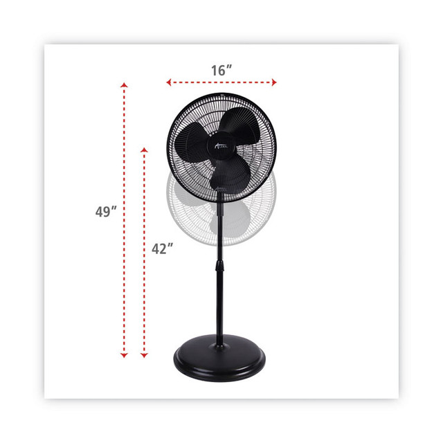 ALERA FANP16B 16" 3-Speed Oscillating Pedestal Stand Fan, Metal, Plastic, Black