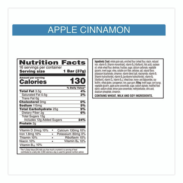 KELLOGG'S 35645 Nutri-Grain Soft Baked Breakfast Bars, Apple-Cinnamon, Indv Wrapped 1.3 oz Bar, 16/Box
