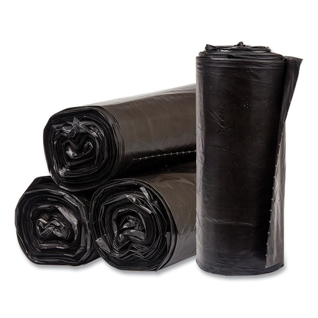 INTEGRATED BAGGING SYSTEMS Inteplast Group S386017K High-Density Commercial Can Liners, 60 gal, 17 mic, 38" x 60", Black, Interleaved Roll, 25 Bags/Roll, 8 Rolls/Carton