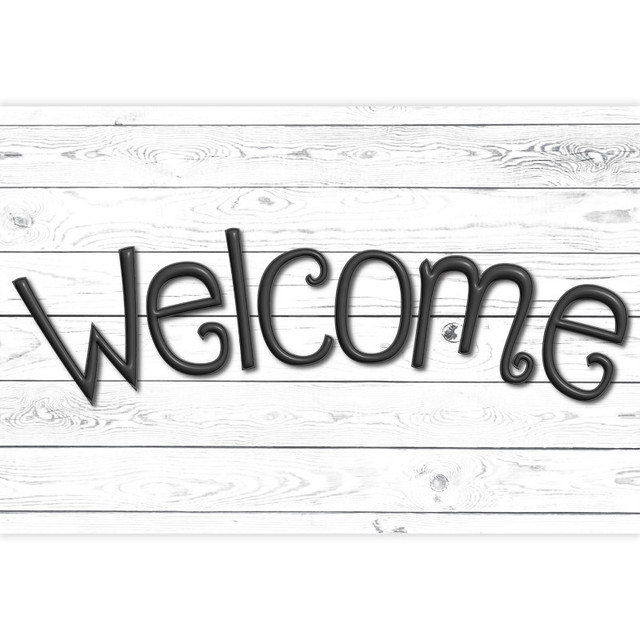 ASHLEY PRODUCTIONS Ashley Productions® Smart Poly™, The Original Fun Mat™, Welcome Mat, 15.5" x 23.5", White Shiplap Wood Plank, Welcome