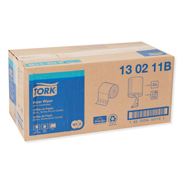 SCA TISSUE Tork® 130211B Paper Wiper, Centerfeed, 2-Ply, 9 x 13, White, 800/Roll, 2 Rolls/Carton