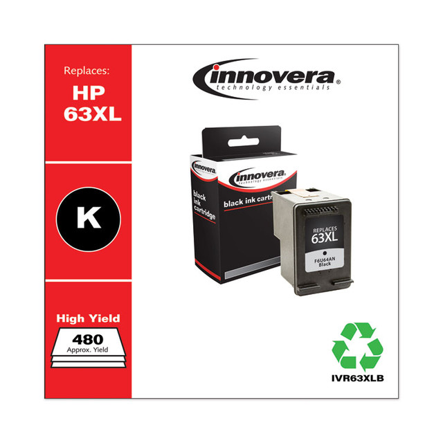 INNOVERA 63XLB Remanufactured Black High-Yield Ink, Replacement for 63XL (F6U64AN), 480 Page-Yield